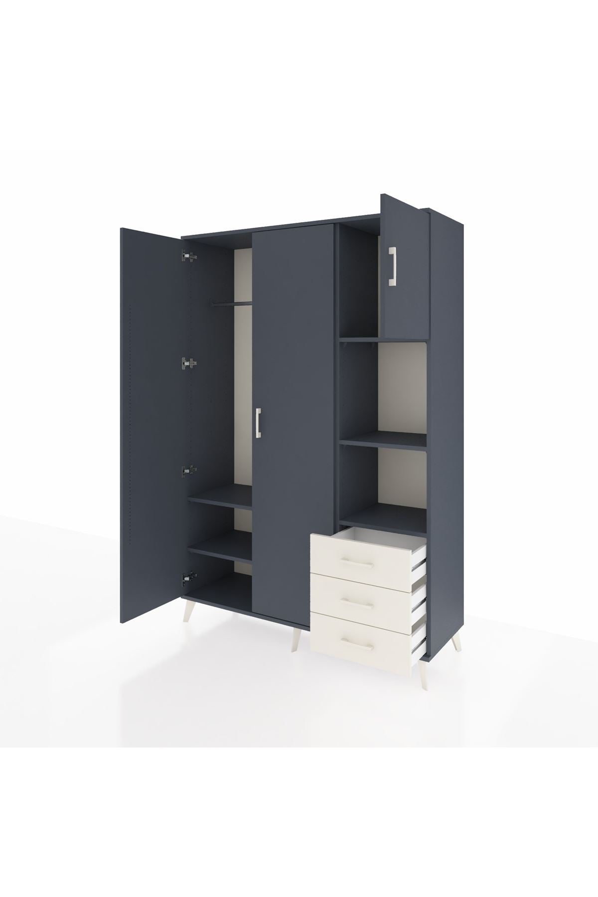 Hyperion Dolap 5 Raflı 3 Çekmeceli Tek Askılı 132x44x195 Antrasit-Antrasit/Aytaşı