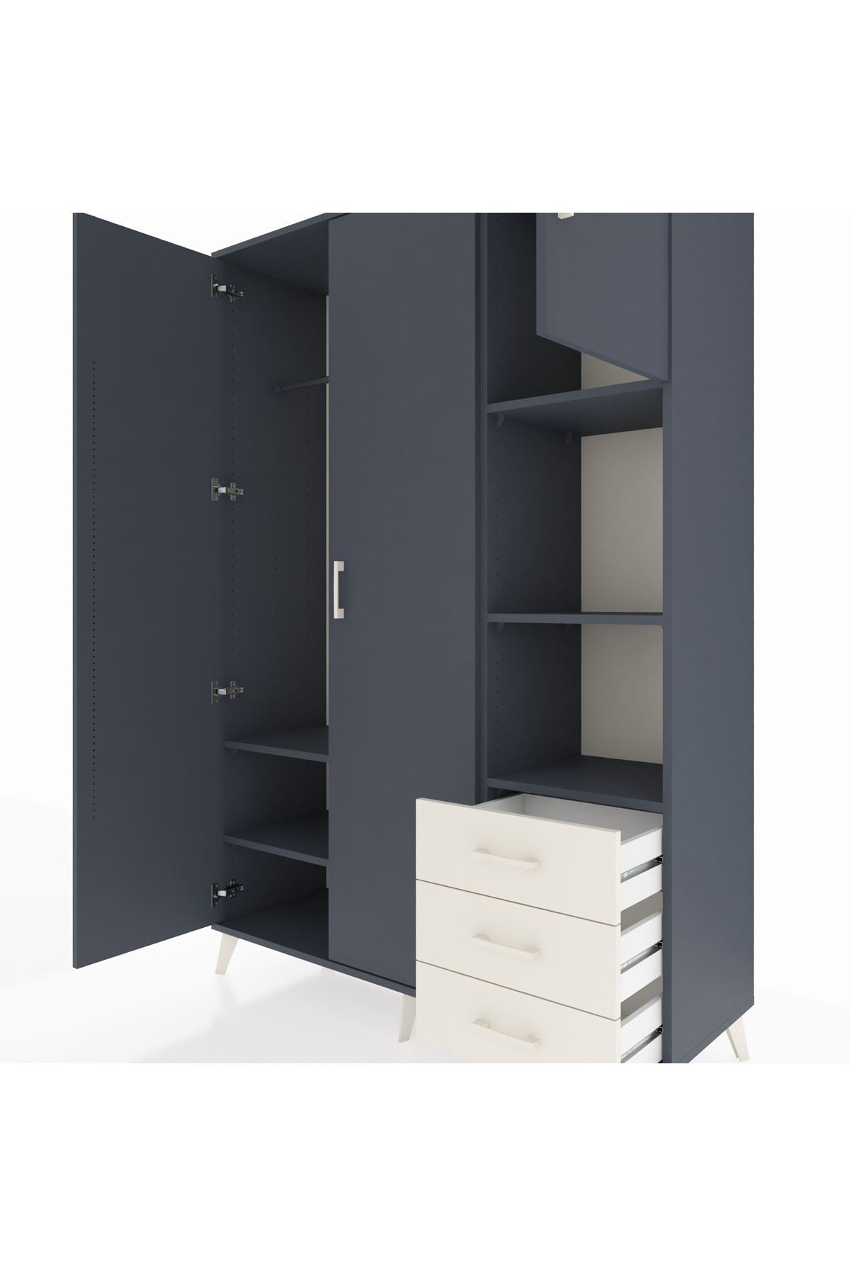 Hyperion Dolap 5 Raflı 3 Çekmeceli Tek Askılı 132x44x195 Antrasit-Antrasit/Aytaşı