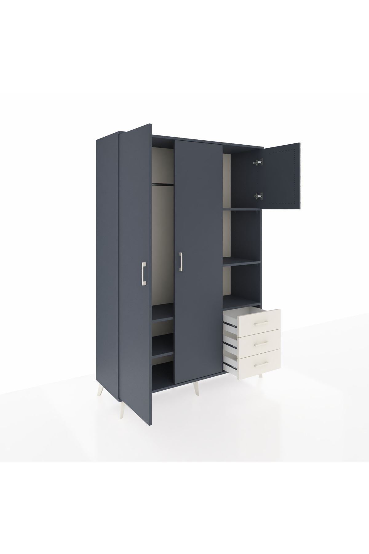 Hyperion Dolap 5 Raflı 3 Çekmeceli Tek Askılı 132x44x195 Antrasit-Antrasit/Aytaşı