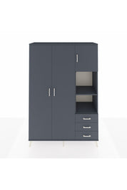 Hyperion Dolap 5 Raflı 3 Çekmeceli Tek Askılı 132x44x195 Antrasit-Antrasit/Antrasit