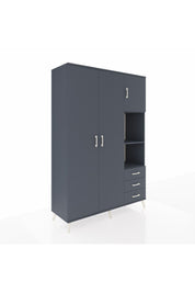 Hyperion Dolap 5 Raflı 3 Çekmeceli Tek Askılı 132x44x195 Antrasit-Antrasit/Antrasit