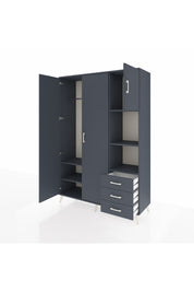 Hyperion Dolap 5 Raflı 3 Çekmeceli Tek Askılı 132x44x195 Antrasit-Antrasit/Antrasit