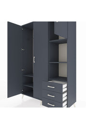 Hyperion Dolap 5 Raflı 3 Çekmeceli Tek Askılı 132x44x195 Antrasit-Antrasit/Antrasit