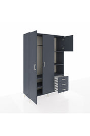 Hyperion Dolap 5 Raflı 3 Çekmeceli Tek Askılı 132x44x195 Antrasit-Antrasit/Antrasit