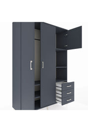 Hyperion Dolap 5 Raflı 3 Çekmeceli Tek Askılı 132x44x195 Antrasit-Antrasit/Antrasit