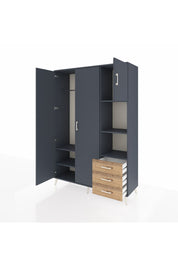 Hyperion Dolap 5 Raflı 3 Çekmeceli Tek Askılı 132x44x195 Antrasit-Antrasit/Çam