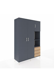 Hyperion Dolap 5 Raflı 3 Çekmeceli Tek Askılı 132x44x195 Antrasit-Antrasit/Çam