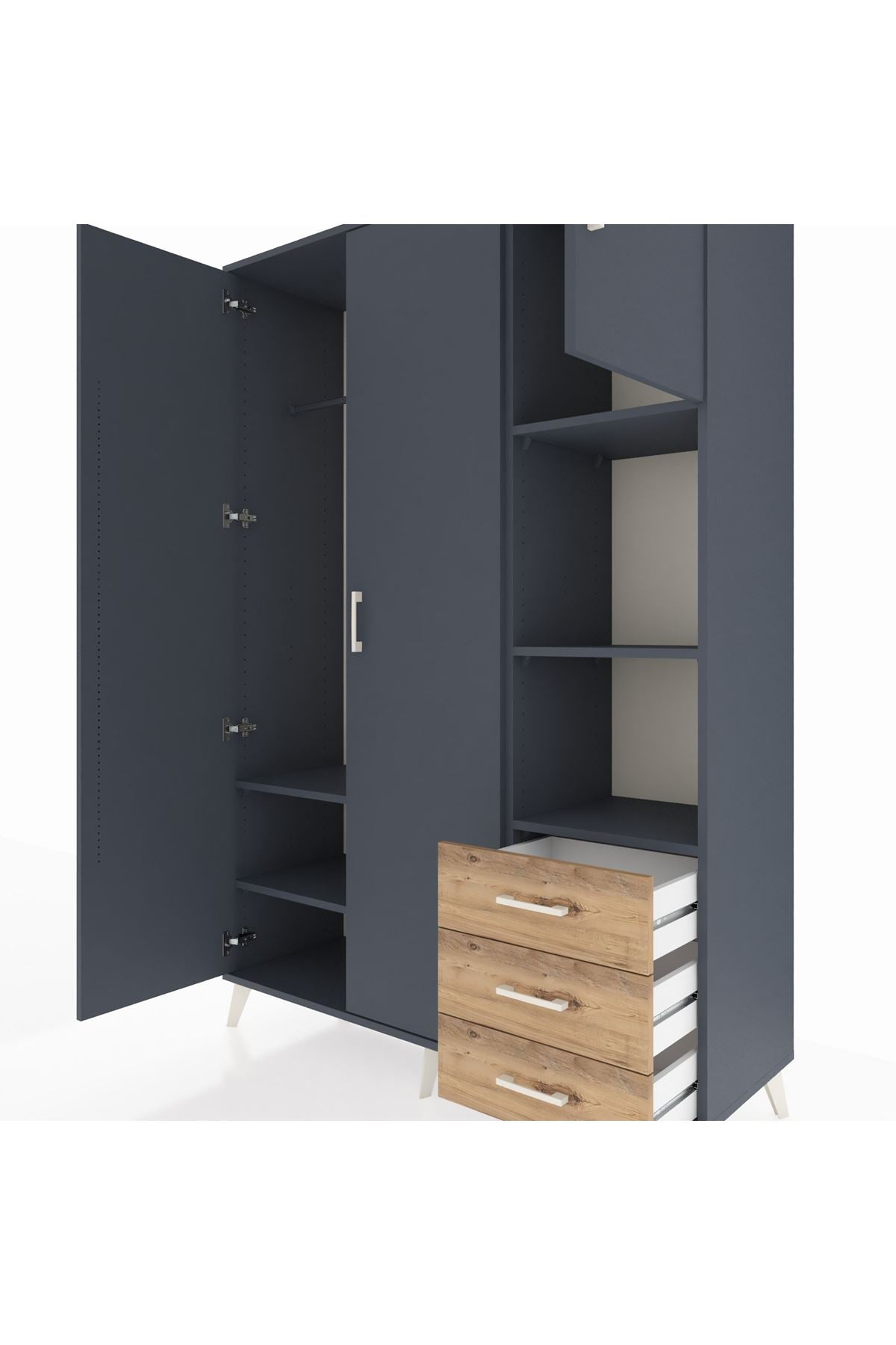 Hyperion Dolap 5 Raflı 3 Çekmeceli Tek Askılı 132x44x195 Antrasit-Antrasit/Çam