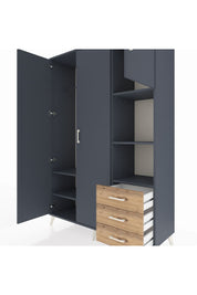 Hyperion Dolap 5 Raflı 3 Çekmeceli Tek Askılı 132x44x195 Antrasit-Antrasit/Çam