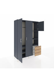 Hyperion Dolap 5 Raflı 3 Çekmeceli Tek Askılı 132x44x195 Antrasit-Antrasit/Çam