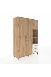 Hyperion Dolap 5 Raflı 3 Çekmeceli Tek Askılı 132x44x195 Çam-Çam/Aytaşı