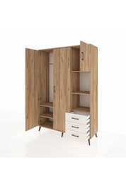Hyperion Dolap 5 Raflı 3 Çekmeceli Tek Askılı 132x44x195 Çam-Çam/Aytaşı