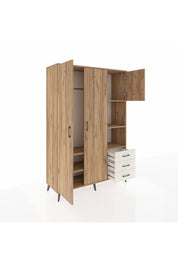 Hyperion Dolap 5 Raflı 3 Çekmeceli Tek Askılı 132x44x195 Çam-Çam/Aytaşı