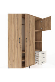 Hyperion Dolap 5 Raflı 3 Çekmeceli Tek Askılı 132x44x195 Çam-Çam/Aytaşı