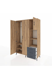 Hyperion Dolap 5 Raflı 3 Çekmeceli Tek Askılı 132x44x195 Çam-Çam/Antrasit