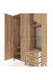 Hyperion Dolap 5 Raflı 3 Çekmeceli Tek Askılı 132x44x195 Çam-Çam/Çam