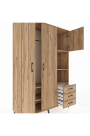 Hyperion Dolap 5 Raflı 3 Çekmeceli Tek Askılı 132x44x195 Çam-Çam/Çam