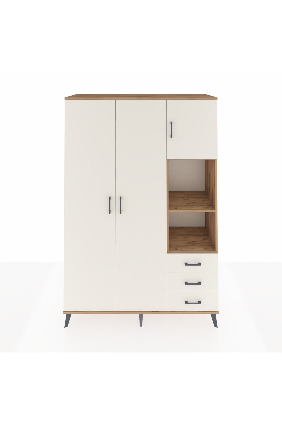 Hyperion Dolap 5 Raflı 3 Çekmeceli Tek Askılı 132x44x195 Çam-Aytaşı/Aytaşı