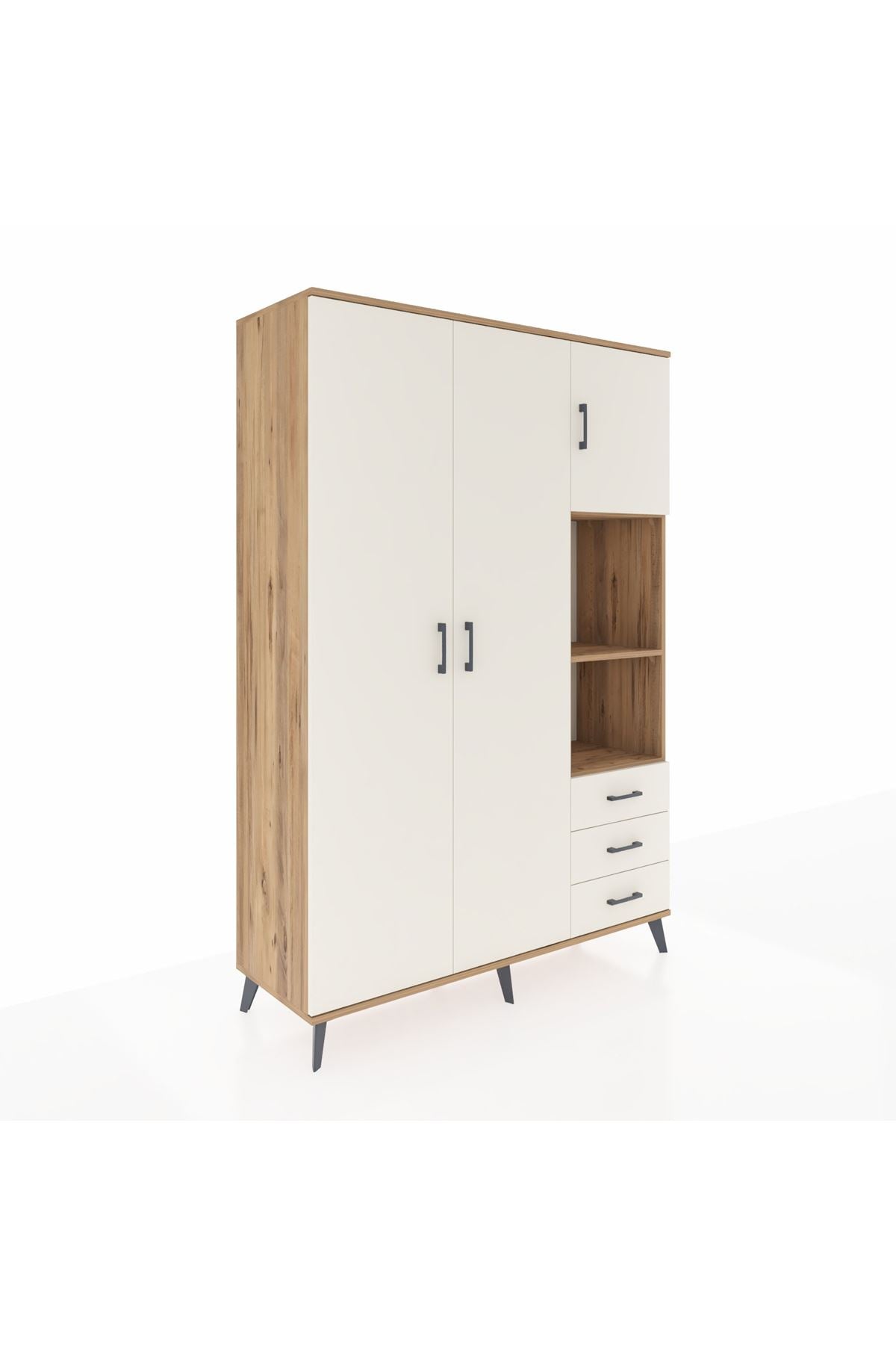 Hyperion Dolap 5 Raflı 3 Çekmeceli Tek Askılı 132x44x195 Çam-Aytaşı/Aytaşı