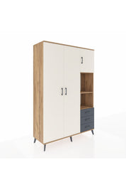 Hyperion Dolap 5 Raflı 3 Çekmeceli Tek Askılı 132x44x195 Çam-Aytaşı/Antrasit