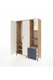 Hyperion Dolap 5 Raflı 3 Çekmeceli Tek Askılı 132x44x195 Çam-Aytaşı/Antrasit