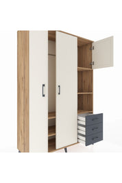 Hyperion Dolap 5 Raflı 3 Çekmeceli Tek Askılı 132x44x195 Çam-Aytaşı/Antrasit