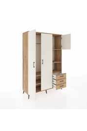 Hyperion Dolap 5 Raflı 3 Çekmeceli Tek Askılı 132x44x195 Çam-Aytaşı/Çam