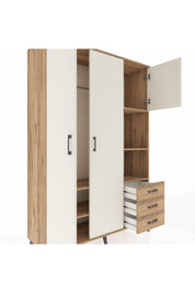 Hyperion Dolap 5 Raflı 3 Çekmeceli Tek Askılı 132x44x195 Çam-Aytaşı/Çam