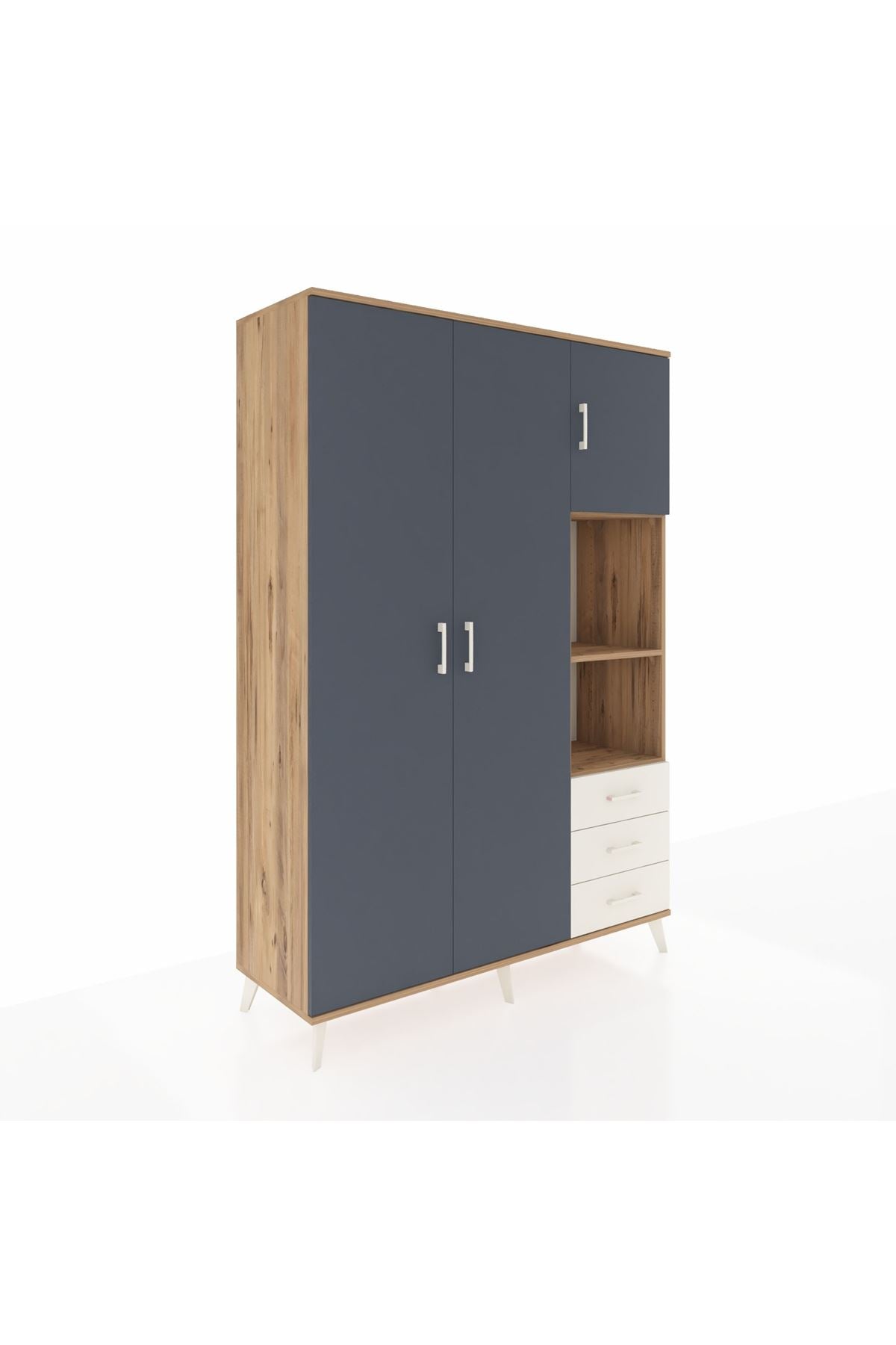 Hyperion Dolap 5 Raflı 3 Çekmeceli Tek Askılı 132x44x195 Çam-Antrasit/Aytaşı