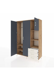 Hyperion Dolap 5 Raflı 3 Çekmeceli Tek Askılı 132x44x195 Çam-Antrasit/Aytaşı