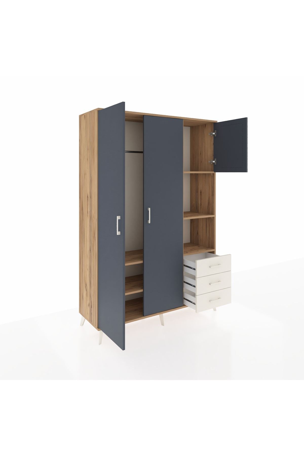 Hyperion Dolap 5 Raflı 3 Çekmeceli Tek Askılı 132x44x195 Çam-Antrasit/Aytaşı