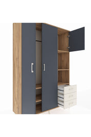 Hyperion Dolap 5 Raflı 3 Çekmeceli Tek Askılı 132x44x195 Çam-Antrasit/Aytaşı