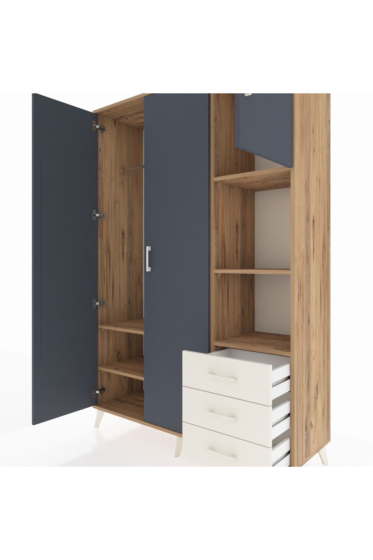 Hyperion Dolap 5 Raflı 3 Çekmeceli Tek Askılı 132x44x195 Çam-Antrasit/Aytaşı