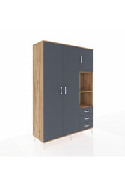 Hyperion Dolap 5 Raflı 3 Çekmeceli Tek Askılı 132x44x195 Çam-Antrasit/Antrasit