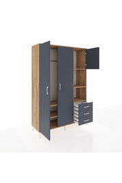 Hyperion Dolap 5 Raflı 3 Çekmeceli Tek Askılı 132x44x195 Çam-Antrasit/Antrasit