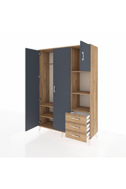 Hyperion Dolap 5 Raflı 3 Çekmeceli Tek Askılı 132x44x195 Çam-Antrasit/Çam