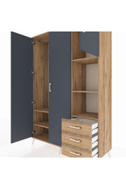 Hyperion Dolap 5 Raflı 3 Çekmeceli Tek Askılı 132x44x195 Çam-Antrasit/Çam