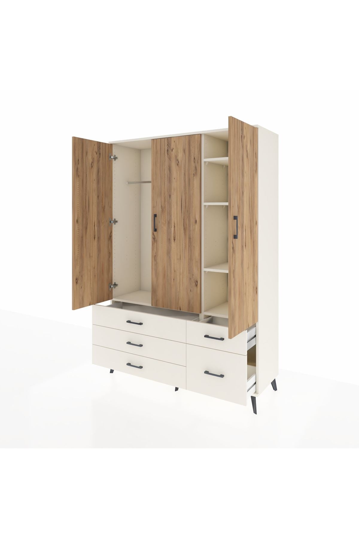 Hyperion Dolap 5 Raflı 5 Çekmeceli Tek Askılı 132x44x195 Aytaşı-Çam/Aytaşı