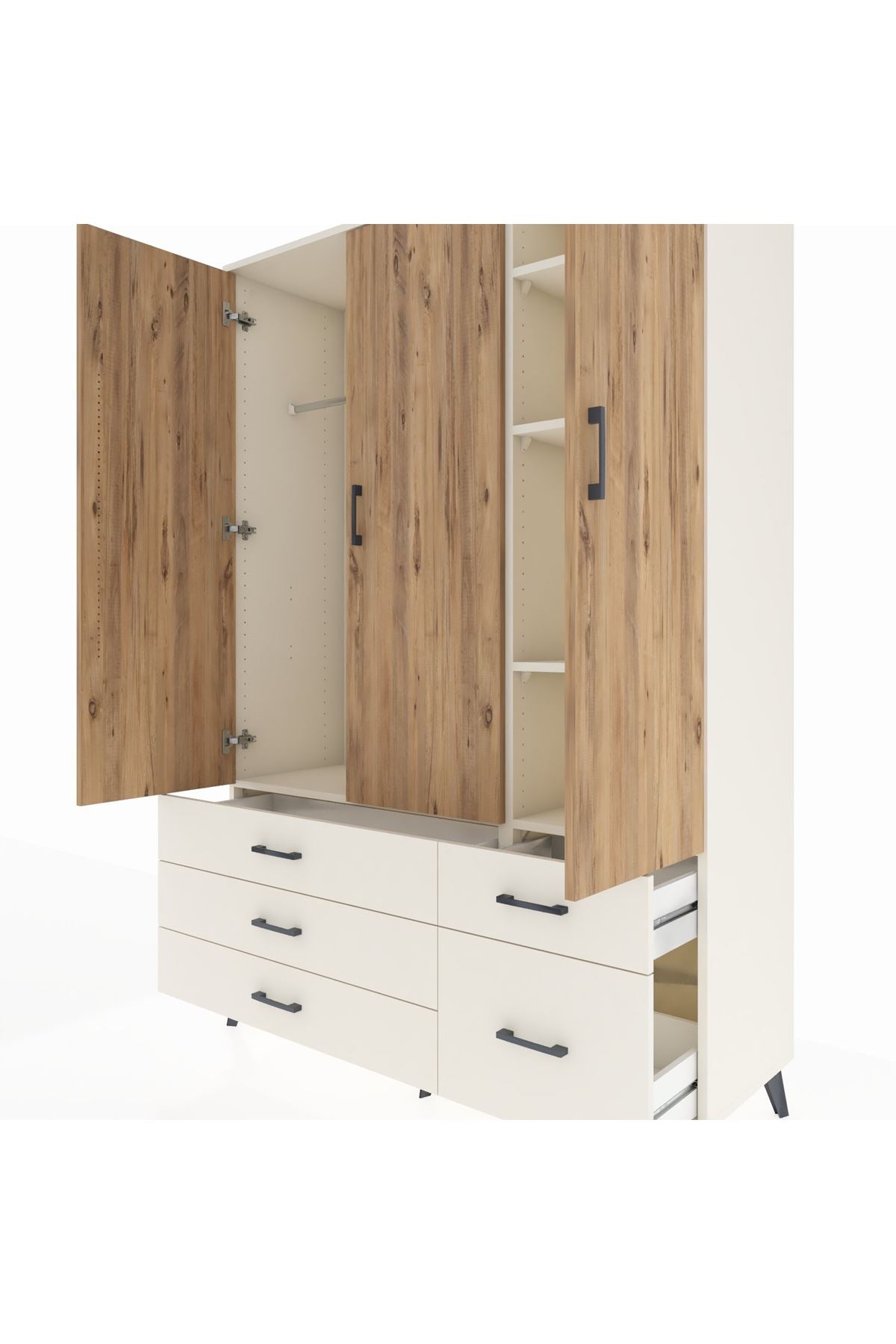 Hyperion Dolap 5 Raflı 5 Çekmeceli Tek Askılı 132x44x195 Aytaşı-Çam/Aytaşı