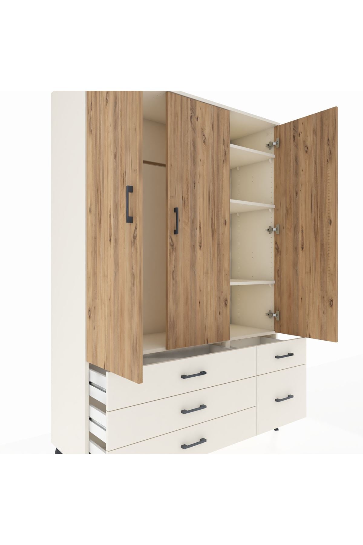 Hyperion Dolap 5 Raflı 5 Çekmeceli Tek Askılı 132x44x195 Aytaşı-Çam/Aytaşı