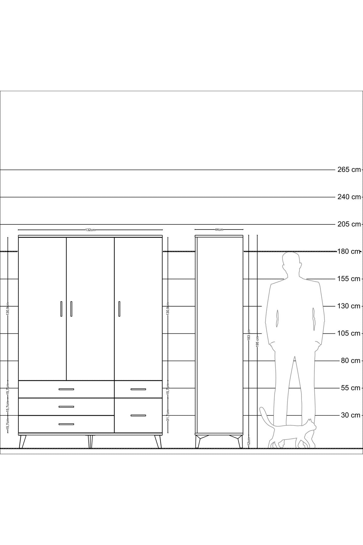 Hyperion Dolap 5 Raflı 5 Çekmeceli Tek Askılı 132x44x195 Aytaşı-Çam/Aytaşı