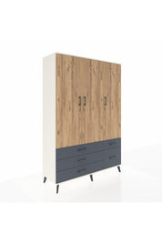 Hyperion Dolap 5 Raflı 5 Çekmeceli Tek Askılı 132x44x195 Aytaşı-Çam/Antrasit