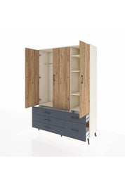 Hyperion Dolap 5 Raflı 5 Çekmeceli Tek Askılı 132x44x195 Aytaşı-Çam/Antrasit