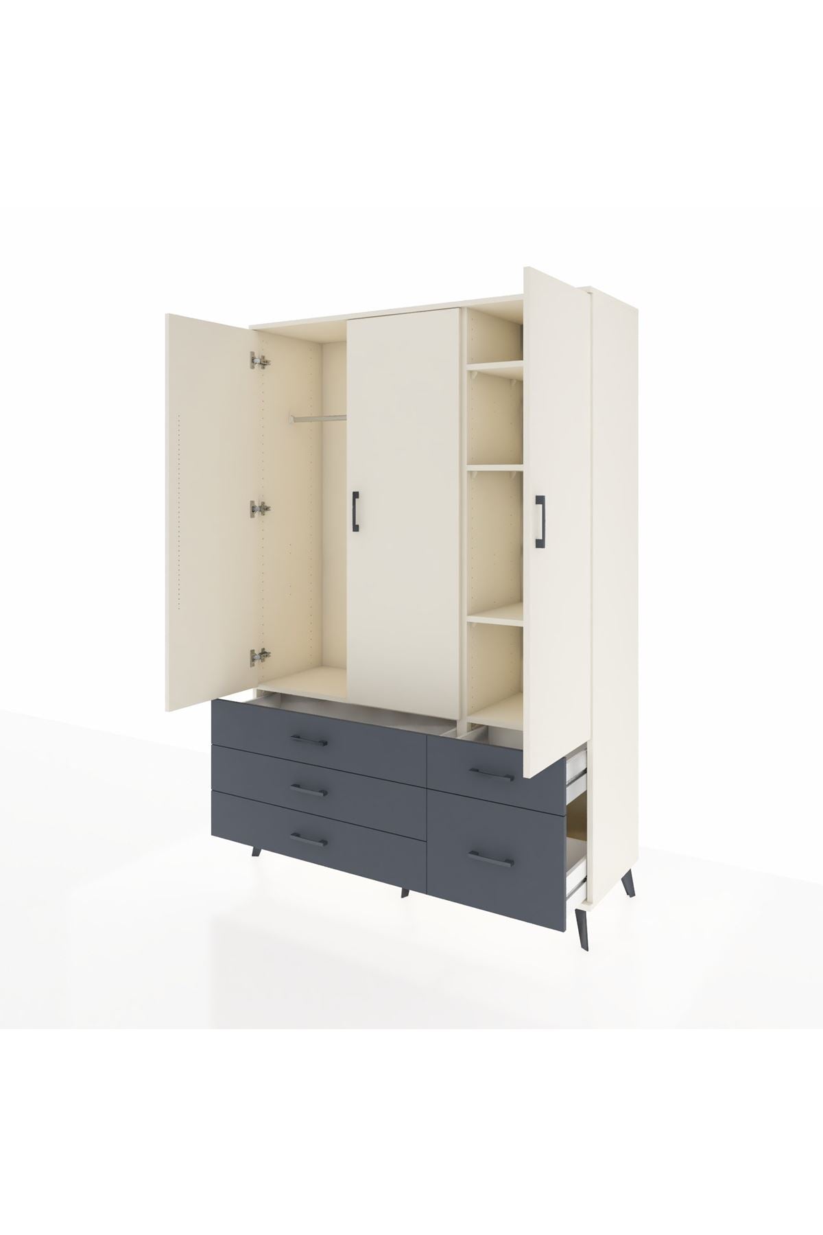 Hyperion Dolap 5 Raflı 5 Çekmeceli Tek Askılı 132x44x195 Aytaşı-Aytaşı/Antrasit