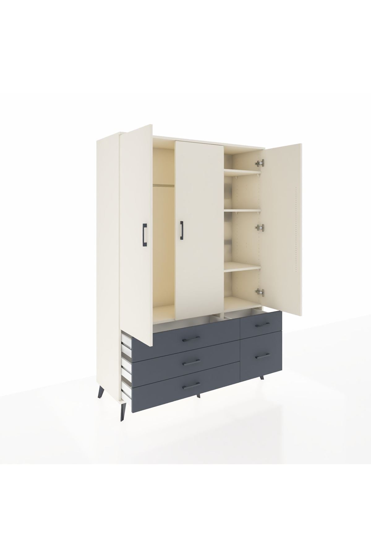 Hyperion Dolap 5 Raflı 5 Çekmeceli Tek Askılı 132x44x195 Aytaşı-Aytaşı/Antrasit