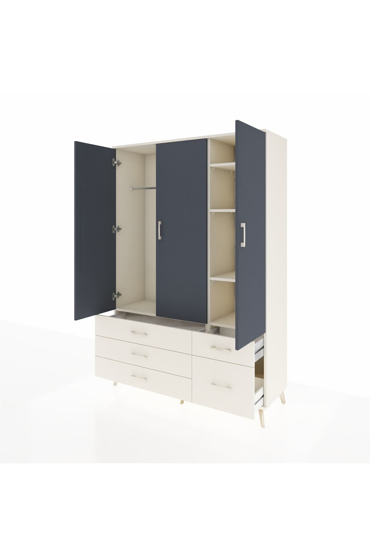 Hyperion Dolap 5 Raflı 5 Çekmeceli Tek Askılı 132x44x195 Aytaşı-Antrasit/Aytaşı