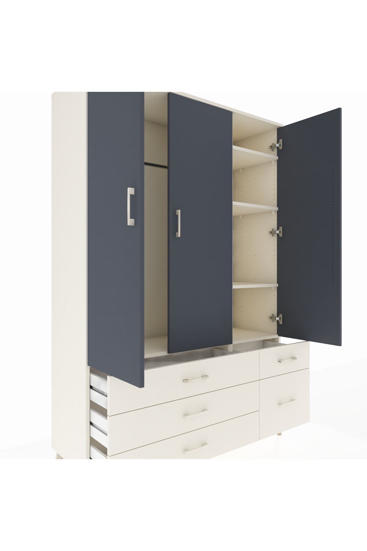 Hyperion Dolap 5 Raflı 5 Çekmeceli Tek Askılı 132x44x195 Aytaşı-Antrasit/Aytaşı