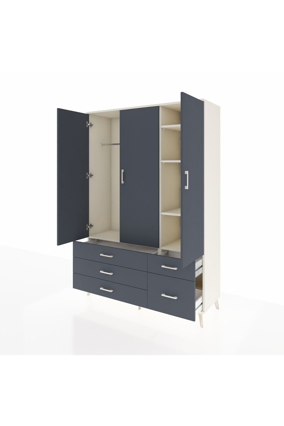 Hyperion Dolap 5 Raflı 5 Çekmeceli Tek Askılı 132x44x195 Aytaşı-Antrasit/Antrasit