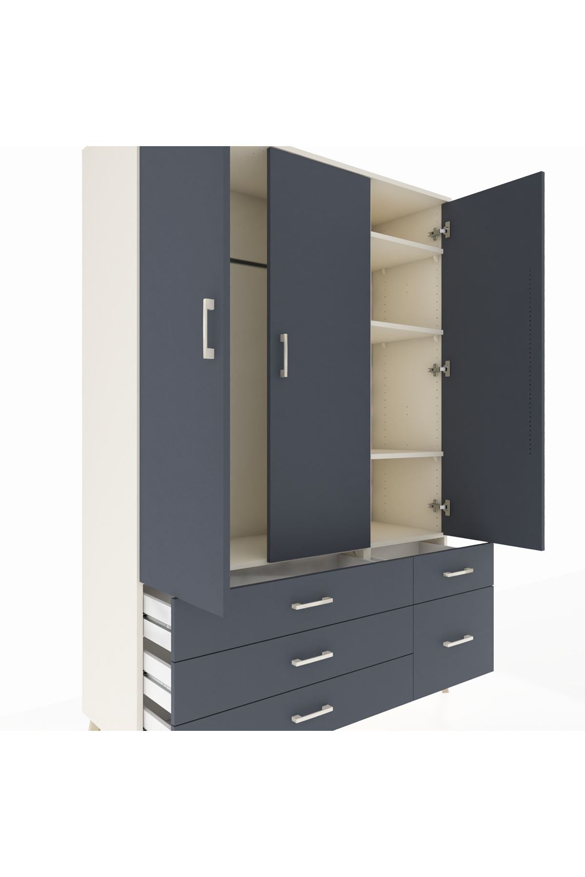 Hyperion Dolap 5 Raflı 5 Çekmeceli Tek Askılı 132x44x195 Aytaşı-Antrasit/Antrasit