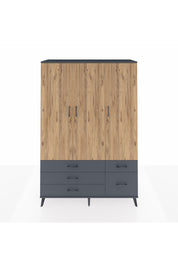 Hyperion Dolap 5 Raflı 5 Çekmeceli Tek Askılı 132x44x195 Antrasit-Çam/Antrasit